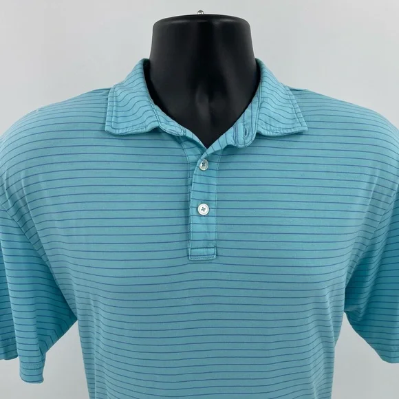 Peter Millar Summer Comfort Polo Shirt Men's Large L Aqua & Blue Striped - Picture 2 of 8